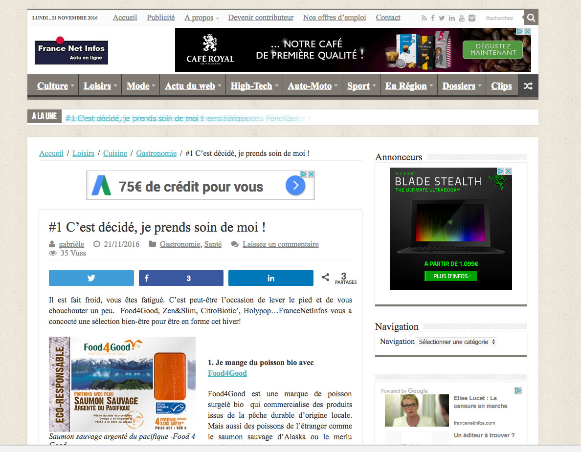 Publication sur France Net Infos